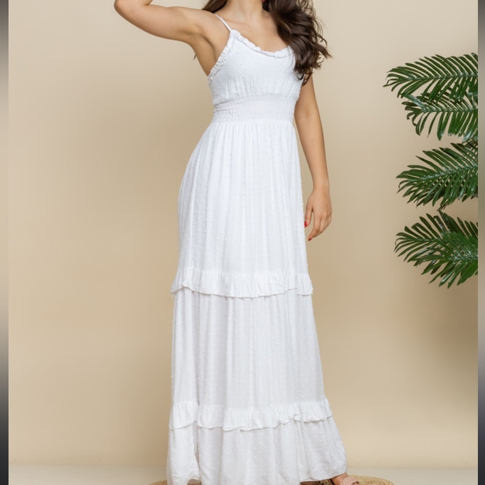 Say What? White Tiered Maxi Sundress Scoop Neck Sleeveless - Picture 2 of 13